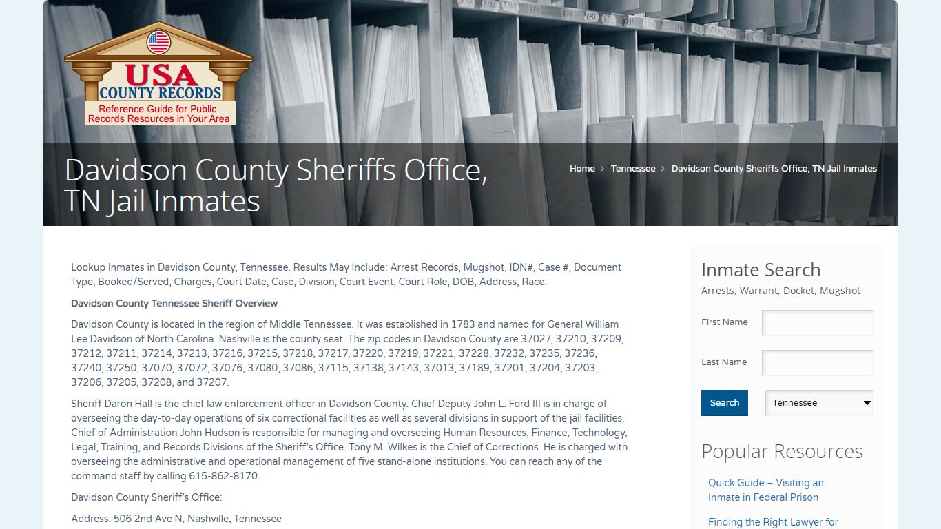 Davidson County Sheriffs Office, TN Jail Inmates | Name Search